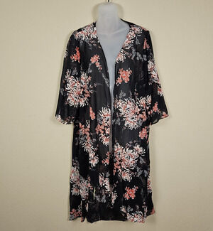 JM Studio John Meyer Sheer Duster Lagenlook L Floral Art to Wear Swim Coverup